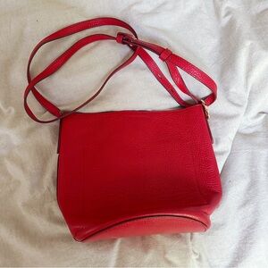 Banana Republic elegant Red Leather crossbody bucket bag Shoulder purse bright